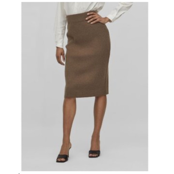 Rudsak Column knit Skirt Taupe beige brown Viscose Nylon Stretch Lightweight S - Picture 2 of 15